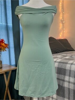 SHEIN Sage Green One-Shoulder A-Line Dress